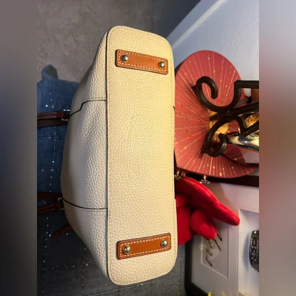 Dooney & Bourke Cream & Brown Pebble Leather Small Lexington Shopper Tote Bag
